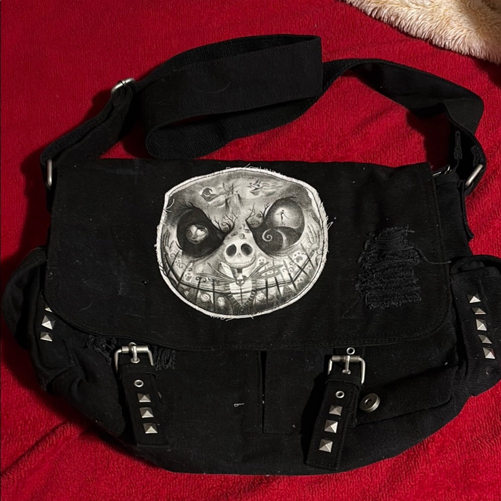 Nightmare before Christmas, Gothic Black Shoulder Bag with Skull Motif